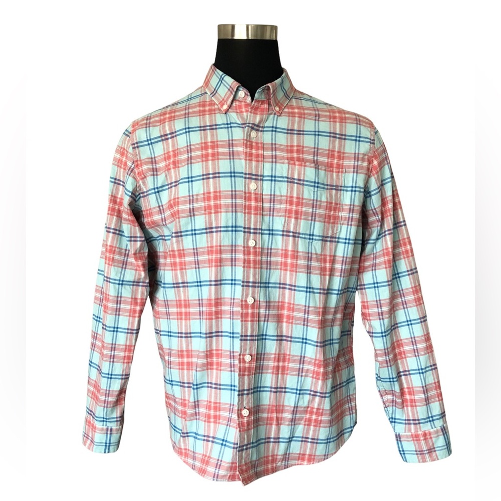 LL Bean Slightly Fitted Mens Button Up Shirt Size Large Multicolor Plaid Cotton